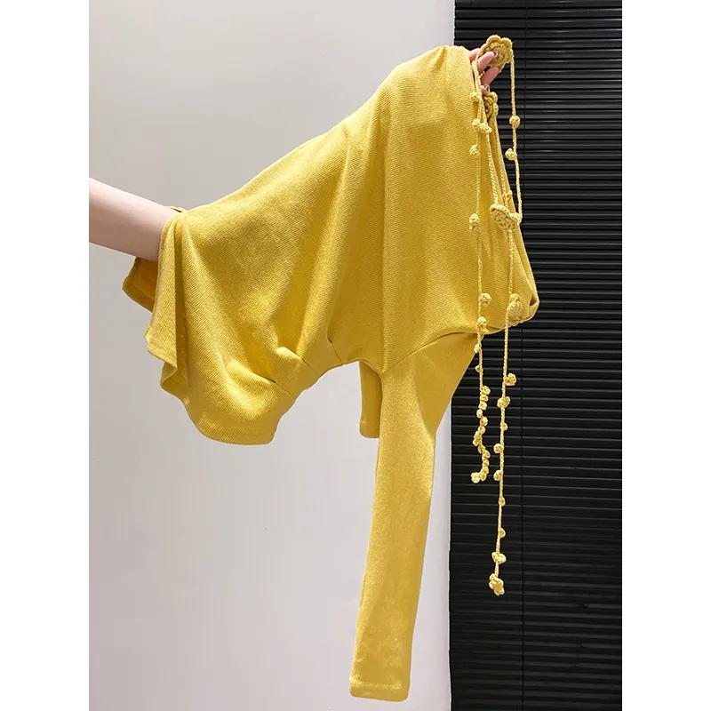 Горячая девушка Свинг-воротник Покатое плечо Цветочное кружево Длинный рукав Футболка Женская 2025 Ранняя осень Новинка Плиссированная талия Базовый топ