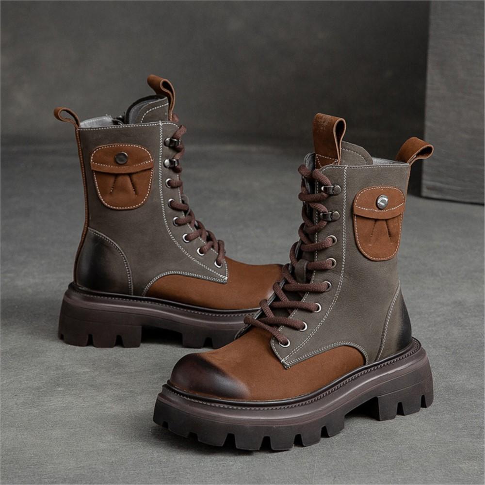 Johnature Женские ботинки из натуральной кожи, зимняя женская обувь на молнии с круглым носком, ботильоны на платформе в стиле ретро