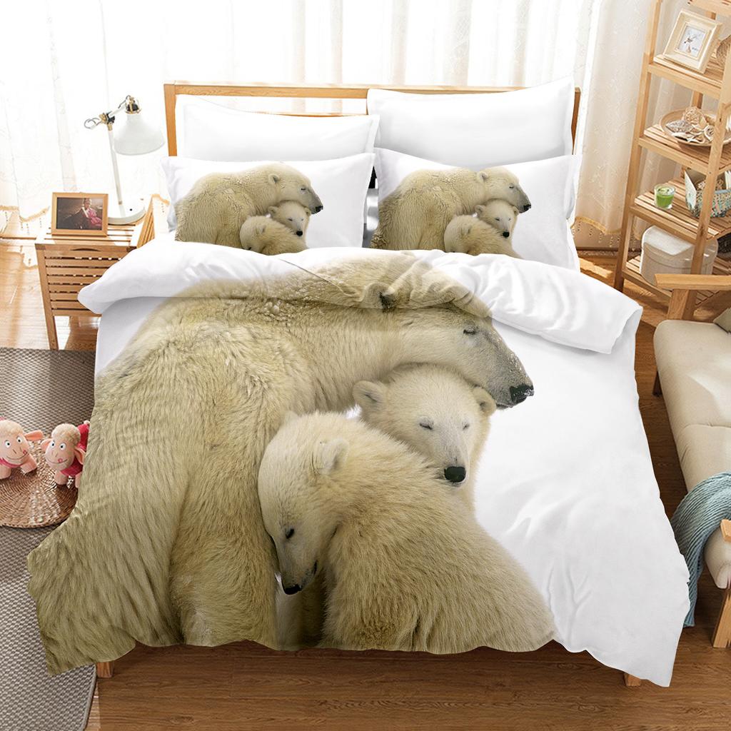 Комплект постельного белья с 3D белым медведем, пододеяльник с изображением животных, наволочка, 2/3 шт., ткань из микрофибры, AU/DE/ES/EU, супер большая кровать, мягкий домашний текстиль