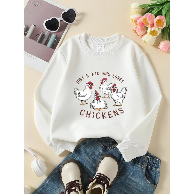 Kids Crewneck Sweatshirt, Kids Love Cute Chicken Letter Graphic Print,Spring Autumn Casual Sport Tops