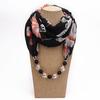 Floral Print Scarf Necklace with Beaded Chain – Elegant Women’s Fashion Jewelry & Versatile Infinity Scarf