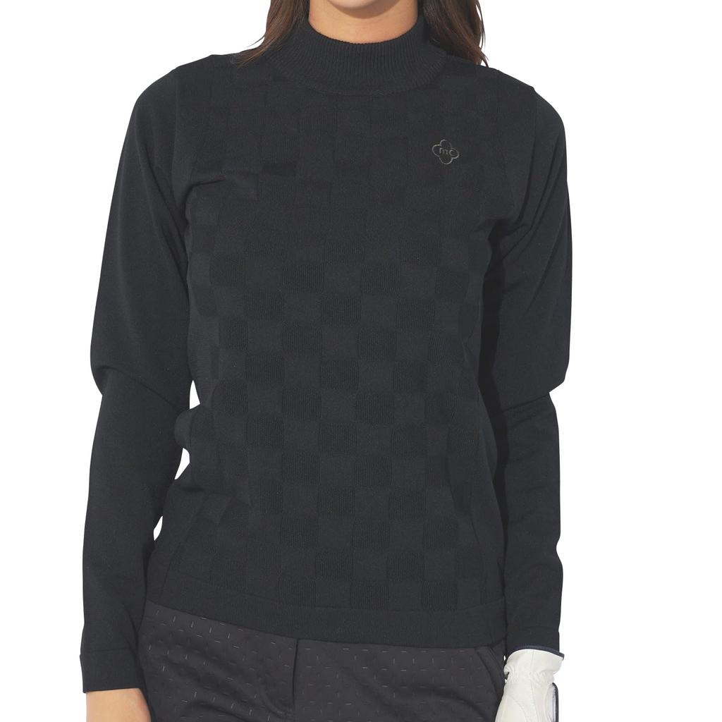 Marie Claire Women's Lightweight Block Check Mock Neck Knit 734724, Black