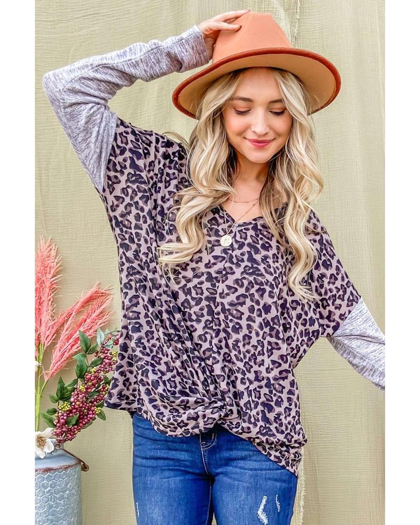 Azura Exchange Leopard Print Drop Shoulder Patchwork Sleeve Top
