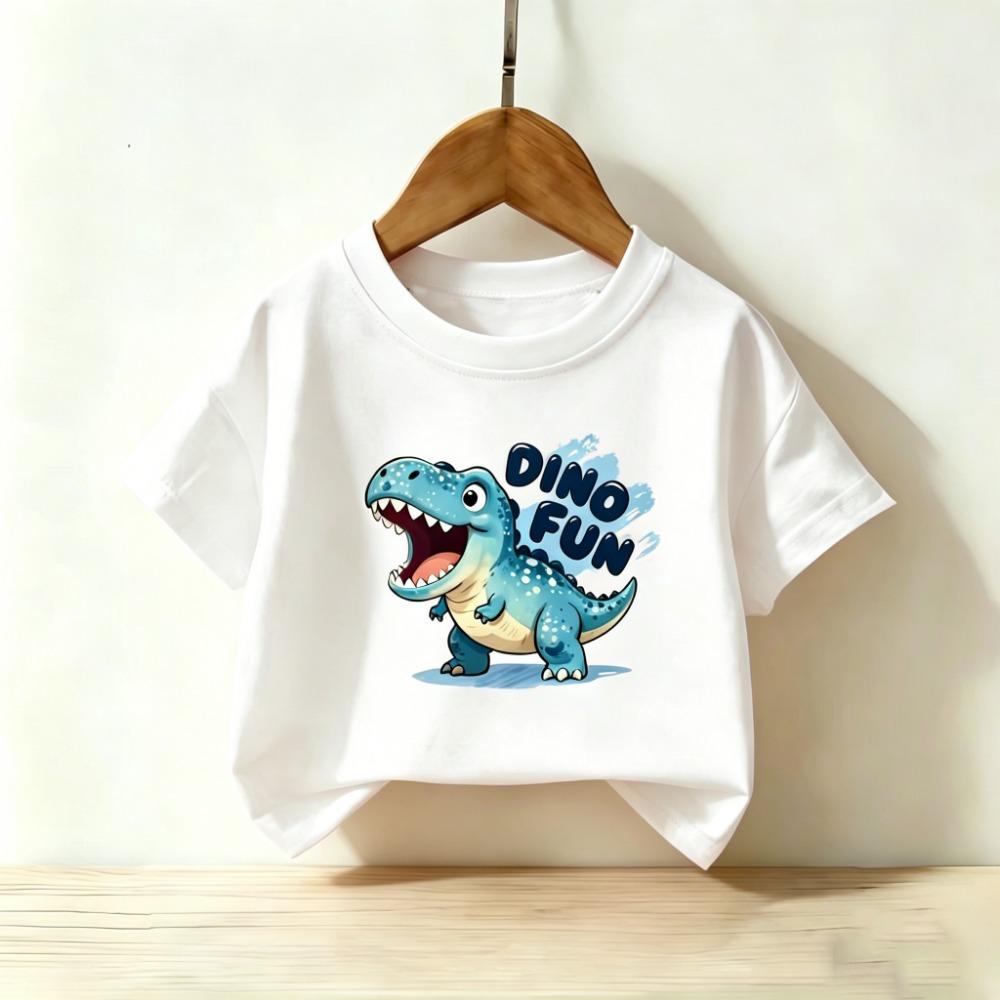 2026 New Style Children's Pure Cotton Short-Sleeved T-Shirt with Dinosaur Print - Boys' and Girls' Summer Round-neck T-Shirt