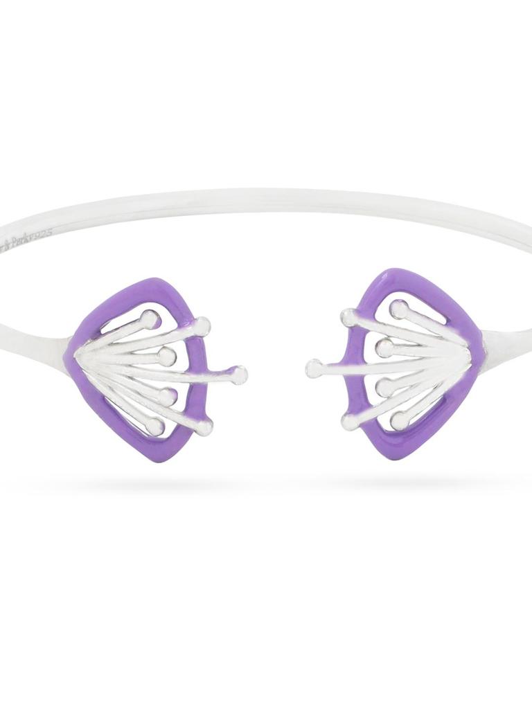 Игривый и Задорный Регулируемый Браслет-Манжета из Стерлингового Серебра 925 пробы с Фиолетовой Эмалью и Цветочным Узором для Женщин