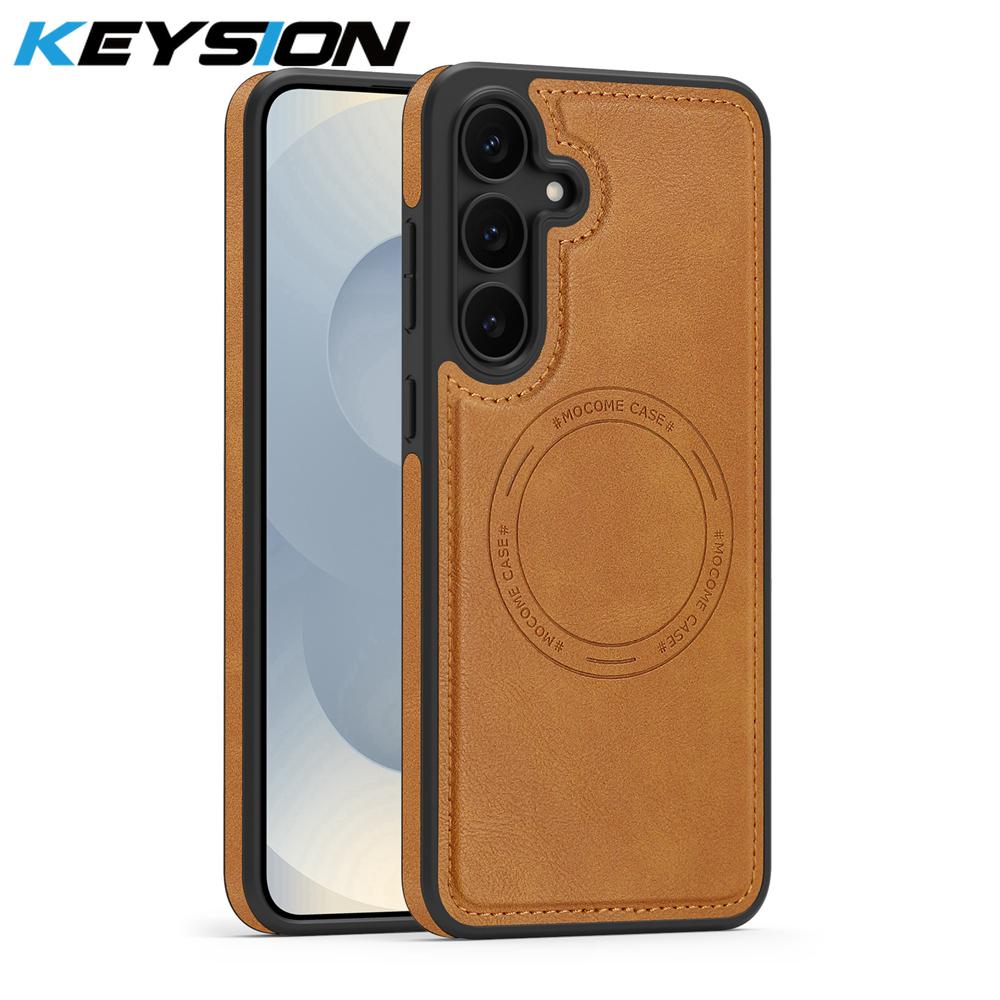 KEYSION Ретро чехол из ПУ кожи с MagSafe для Samsung Galaxy S22 S23 S24 Ultra 5G S23+ S24 FE Магнитный противоударный чехол для телефона