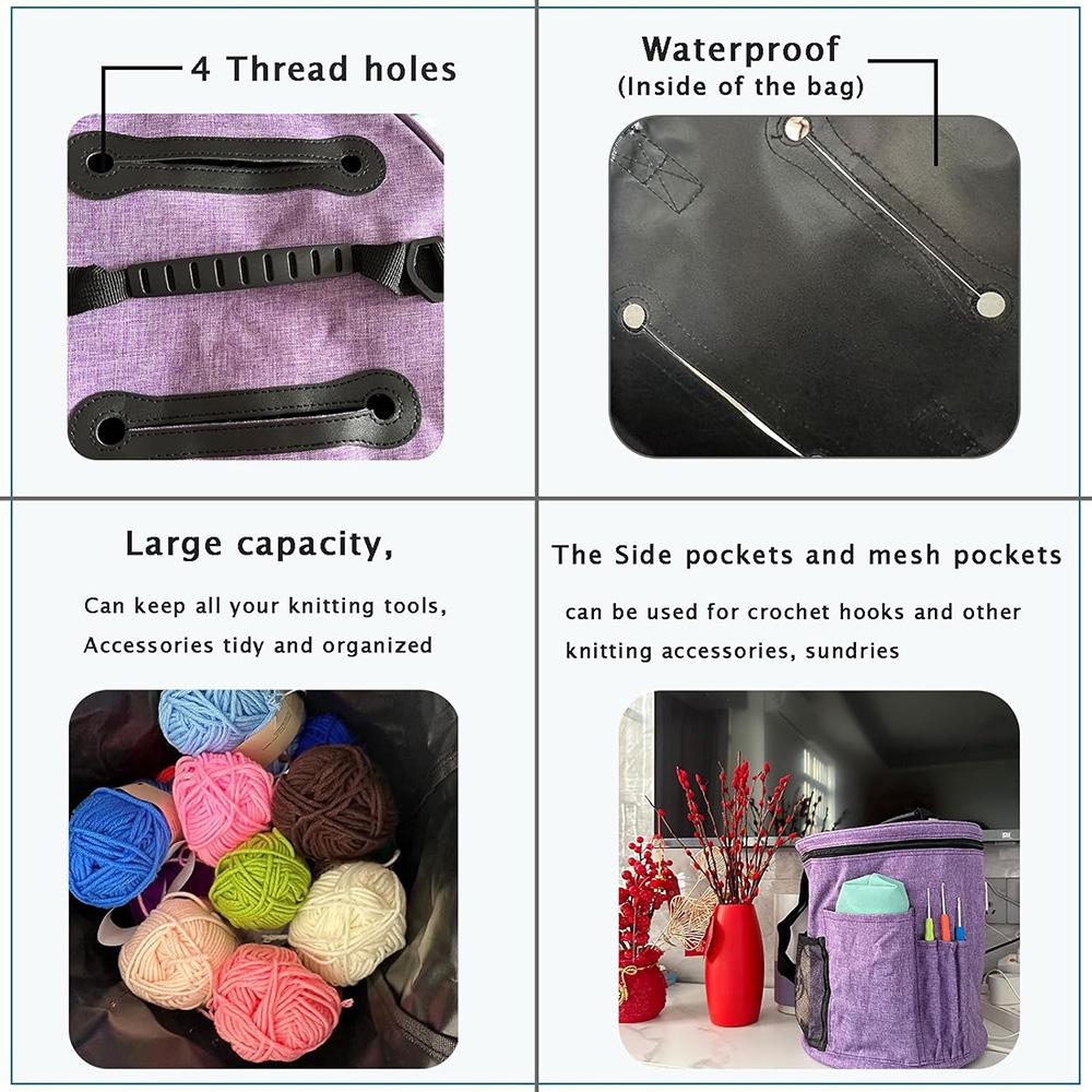 Сумка для хранения вязальных инструментов, органайзер для пряжи, сумка-тоут, большая вместимость, портативная, с передними спицами и крючками, карманом