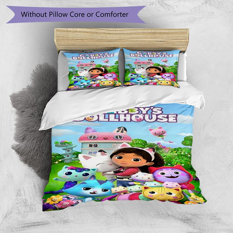 3pcs Duvet Cover Set (1*Duvet Cover + 2*Pillowcase, Without Core), Gabby's Dollhouse Print Bedding Set, Bedroom Decor, All‑Season, Birthday Gift