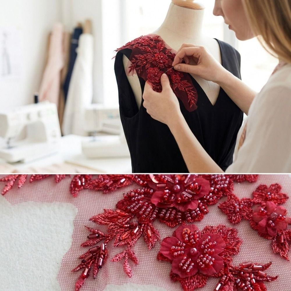 Beaded Lace Sequin Embroidery Patches Mesh Fabric Iron on Floral Patches Beaded Applique