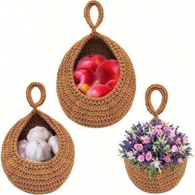Подвесные корзины-капли для кухни, джутовые подвесные корзины для фруктов, бохо настенное хранение, джутовая корзина ручной работы, корзины для кладовой для фруктов, овощей,