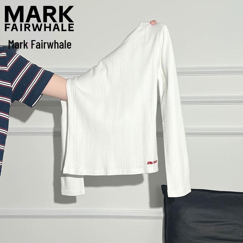 MARK FAIRWHALE Women's Embroidered Letter Crew Neck Long Sleeve Slim Fit T-Shirt