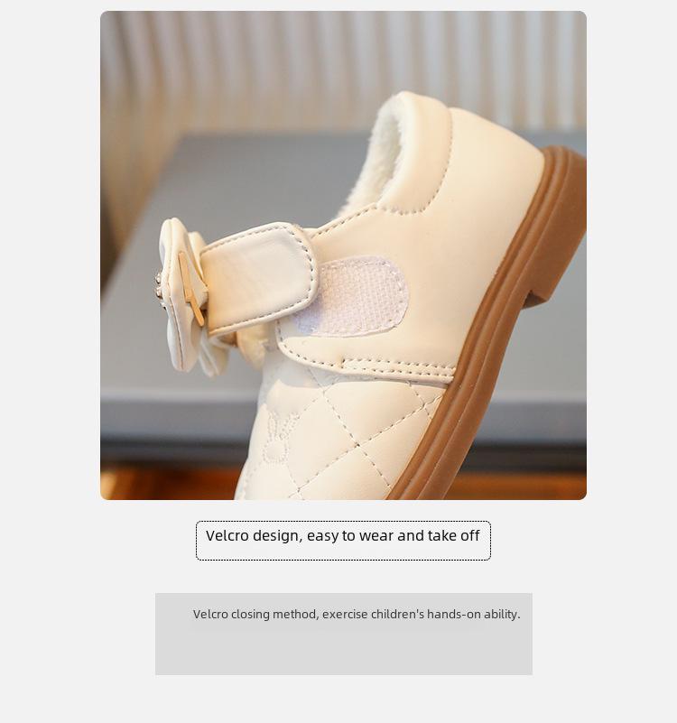 Туфли-принцессы из бархата с бантом для девочек – Кожаная подошва с мягкой подошвой для осени и зимы