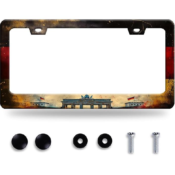 Grey Black American Flag License Plate Frame Vintage USA Flag License Plate Stainless Steel Funny License Plate Holder Patriotic Car Accessory Car