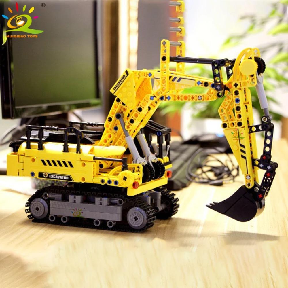 HUIQIBAO 841 деталь MOC Инженерный Экскаватор Грузовик Строительные Блоки Транспортное Средство Машина Кирпичики Городские Строительные Игрушки Для Детей Мальчиков