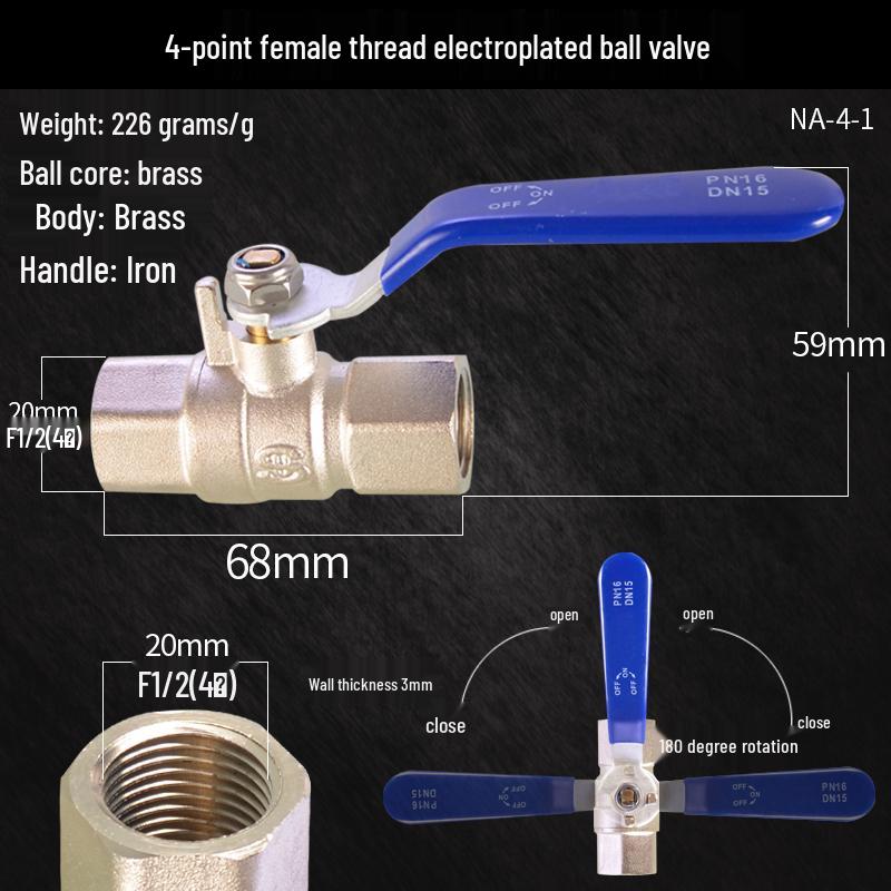 Large Flow 2-Piece Brass Ball Valve with Male/Female Threads for Water Pipes, Available in 1", 1.2", 1.5", and 2" Sizes