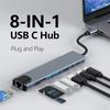 USB C Hub 8 in 1 Type C Hub Multiport Adapter with 4K HDMI/PD Power Delivery USB-C Ethernet 2 USB SD/TF Card Reader