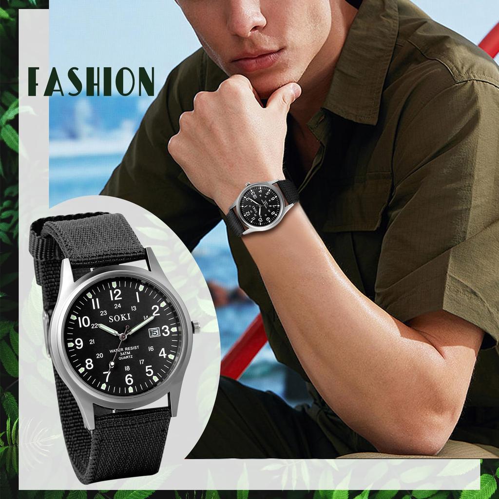 Часы Seiko Водонепроницаемые арабские цифры Имитация военных часов Уличные 24-часовой светящийся указатель Кварцевый большой циферблат Простой нейлоновый ремешок Черный