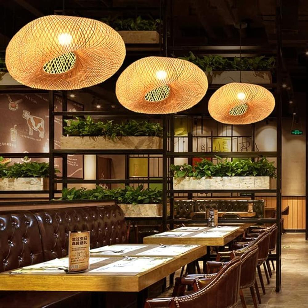 40СМ E27 Бамбуковый подвесной светильник Китайский ресторан Ручная работа Подвесная лампа Дзен Чайная комната Фонарь Деревенский Креативный B&B Подвесные светильники