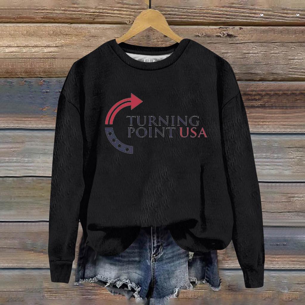 Ladies Fashion Casual Long Sleeve Printed Round Neck Pullover Top