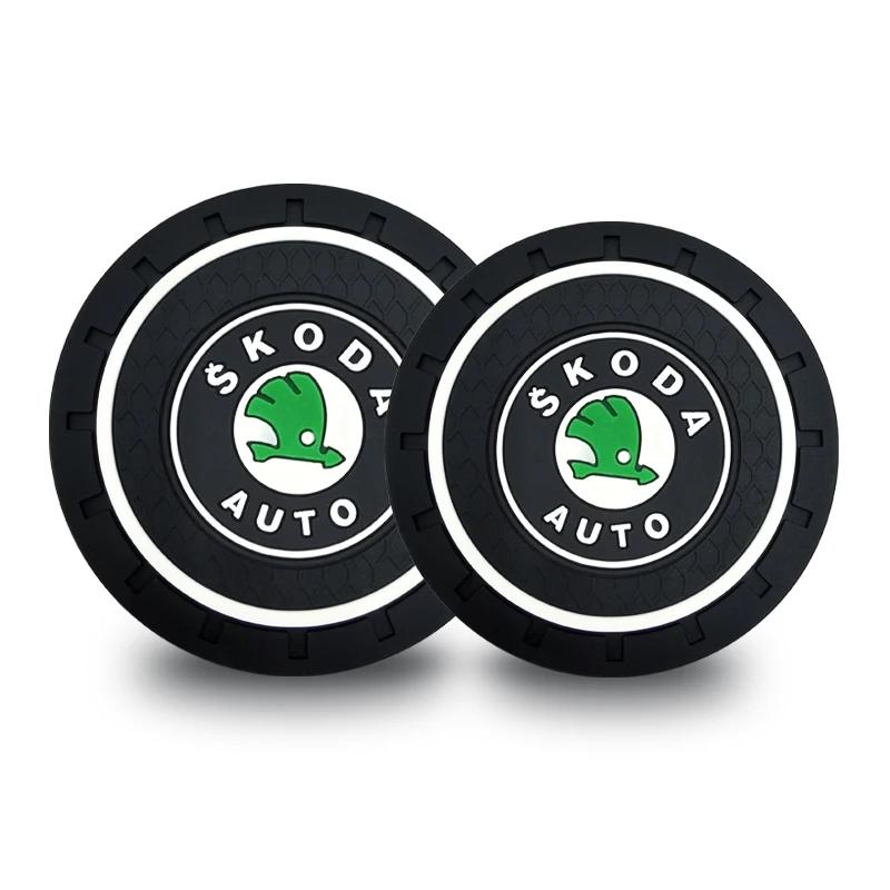 LQLT3 2pcs Car Auto Water Cup Slot Non-Slip Mat Accessories For Skoda Octavia MK2 MK3 2 3 A7 Fabia Karoq Kodiaq Superb Rapid Kamiq