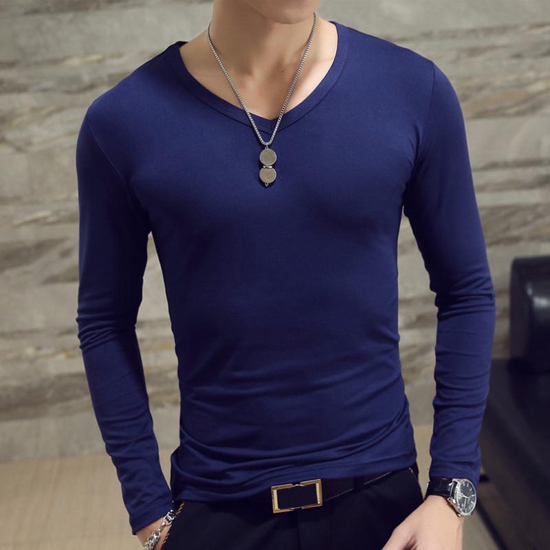 Vogue T-shirt Fashion Slim Fit New Men Tops Long Sleeve V-Neck Pullover Blouse Casual
