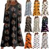 Women's Casual Round Neck Halloween Printed Midi Dress Long Sleeve Pocket Dresses