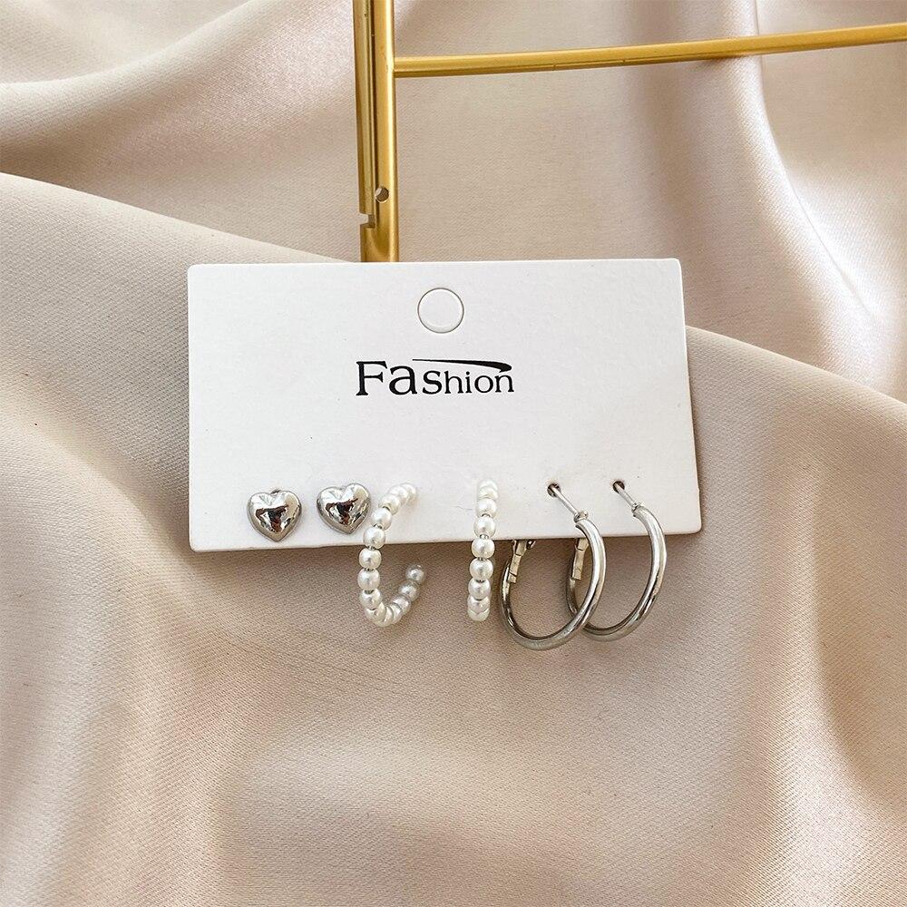 Женские серьги, комплект серег для женщин, богемные модные украшения, серьги-гвоздики с геометрическим сердцем