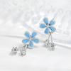 Exquisite Blue Small Flower Tassel Earrings Anti-allergic High-end Design Feel Cold and Cool Little Daisy Earrings