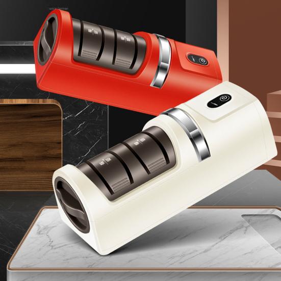 Электрическая точилка для ножей Быстрая заточка Полировка Двусторонняя точилка для ножей Противоскользящая основа Регулировка трех скоростей Бытовая