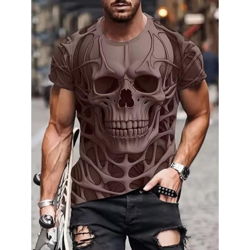 Летняя мужская футболка с 3D-принтом черепа и короткими рукавами для мужчин, повседневная уличная одежда, футболки, топы, повседневная футболка с круглым вырезом