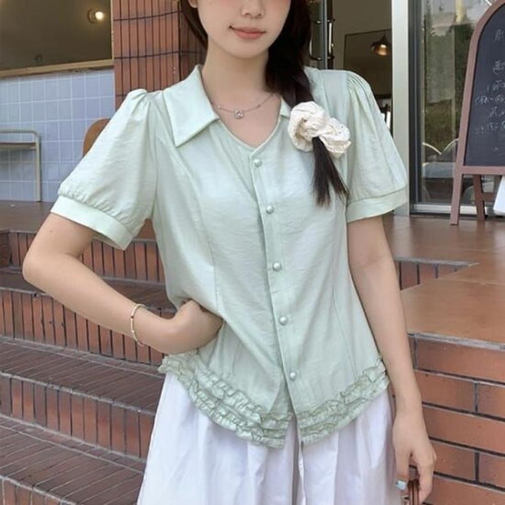 Navava Women Lovely Frill Collar Short Sleeve Blouse Nb2743