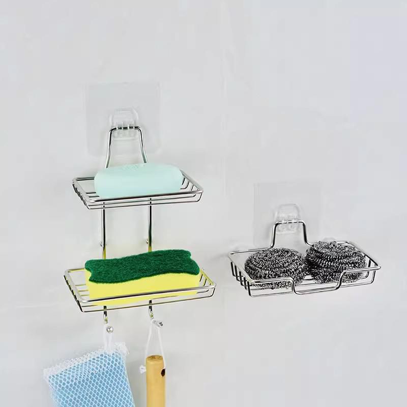 Двухслойная настенная полка для хранения мыла в ванной из нержавеющей стали без перфорации