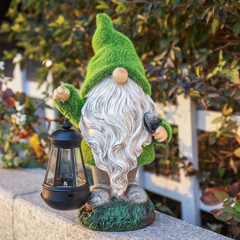 Уличный солнечный светильник для сада, Декоративная фигурка эльфа из смолы, Статуэтка гнома с флоковым покрытием, Декоративный светильник для садового ландшафта