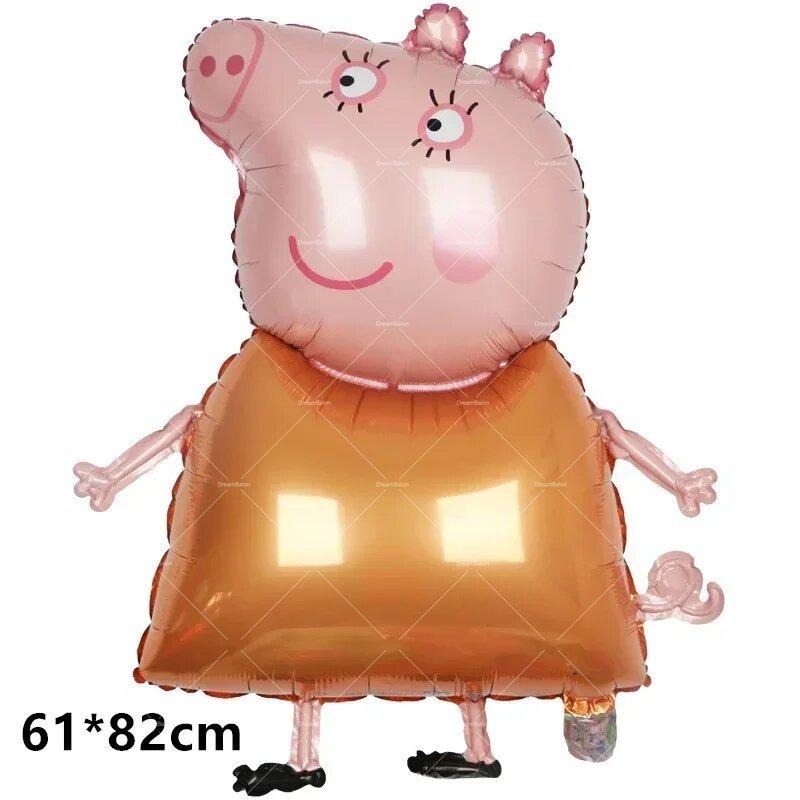 Peppa Pig Balloon Family Pink George Happy Birthday Banner Party Decoration Cake Topper Disposable Tableware Stickers Background
