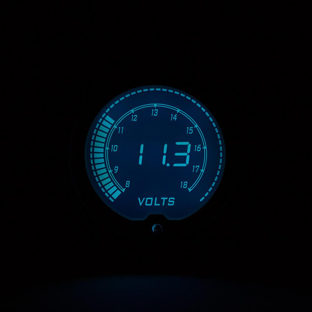 12V Universal Car 2"/52mm Diameter Volt Gauge 7 Colors LED Display