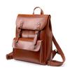 Women's Genuine Leather Backpack - Wear-Resistant Cowhide, 14", Large Capacity, College Style, British Retro, Neutral Design.