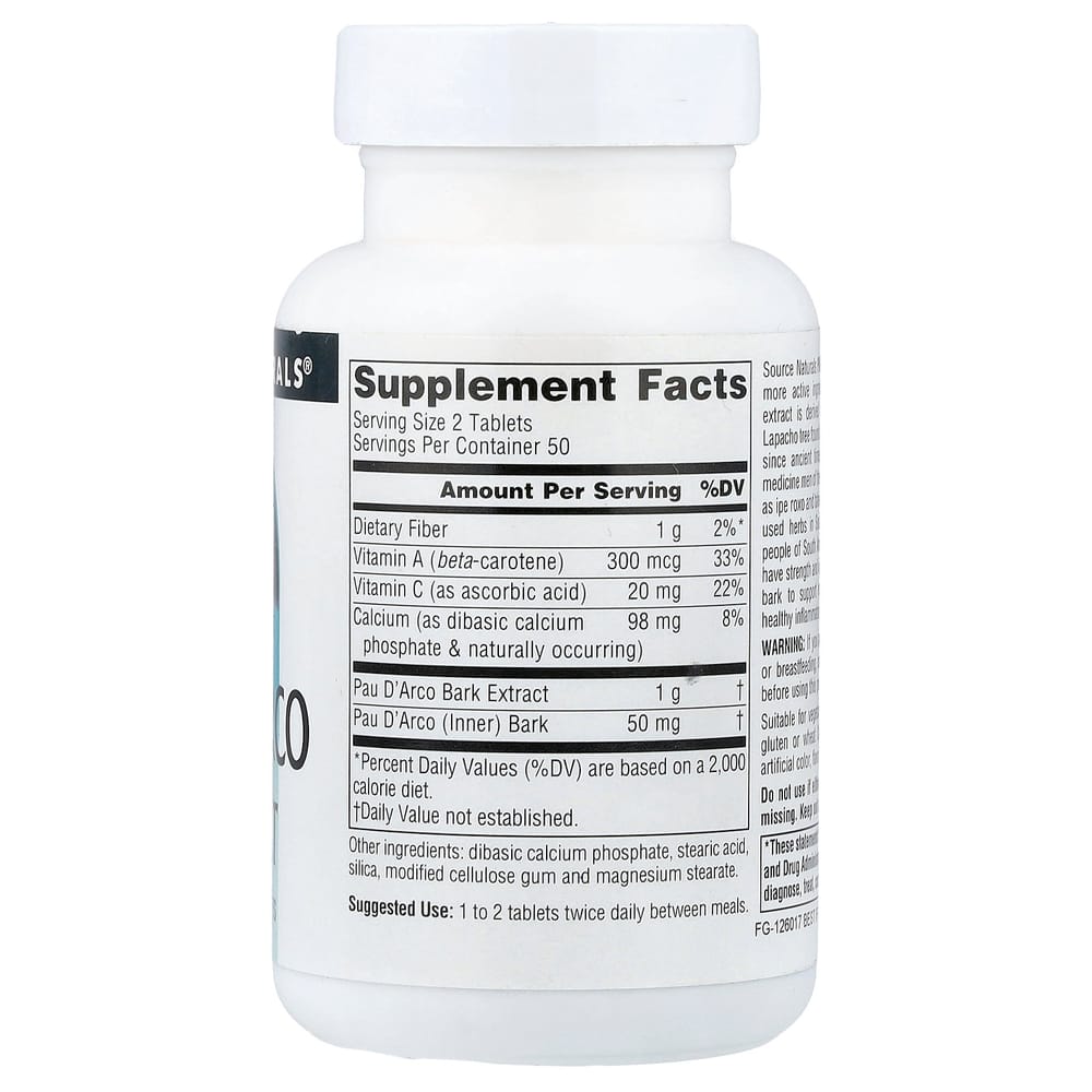Source Naturals Pau D'Arco Extract 500 mg, 100 Tablets