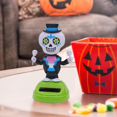 Танцующие игрушки на солнечной батарее Хэллоуин Танцующий скелет с качающейся головой Кукла-игрушка Кивающий скелет Качающийся Жуткий Для