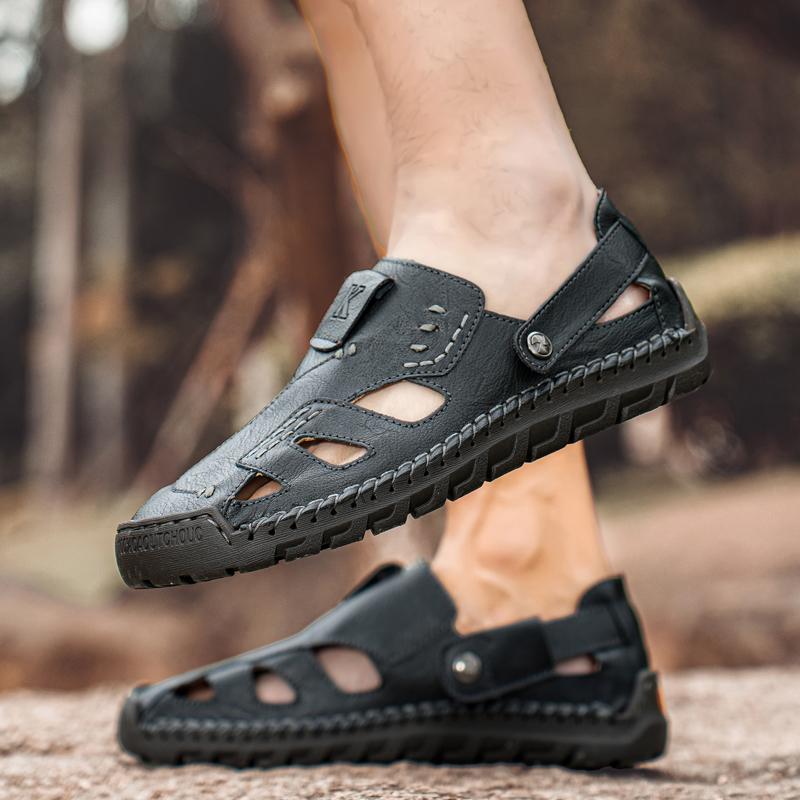 Мода 2025 Мужские кожаные сандалии Летняя мужская обувь Пляжные сандалии Мужские Удобные Повседневные кроссовки для улицы Классическая мужская обувь Размер 38-46