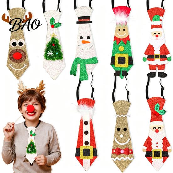 Christmas Tie for Adults Kids Adjustable Glitter Necktie, Non-woven Fabric Holiday Dress Up Costume Necktie with Elastic Band Accessories, Sparkling