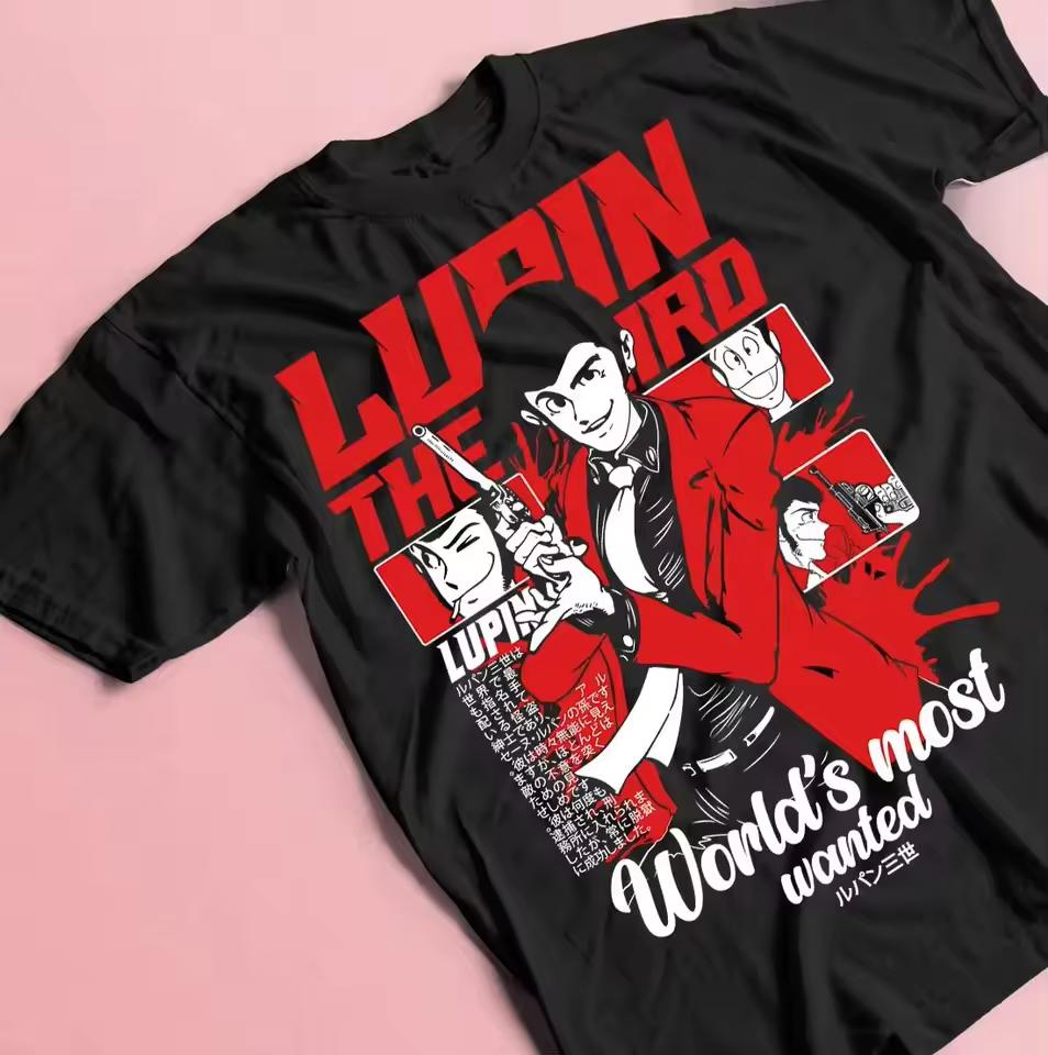 2026 Lupin The Third Single Sided T-shirt Arsène Lupin Gang Collage Anime Print Oversized Cotton Tee For Classic Anime Fans