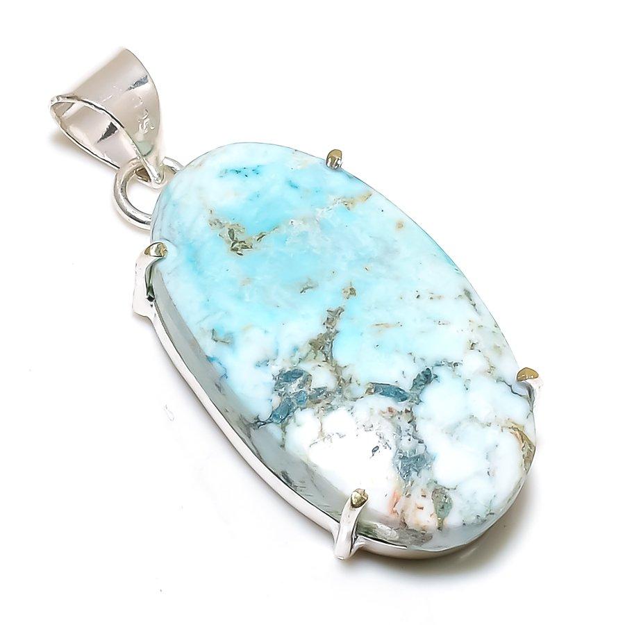 Howlite Jasper Gemstone 925 Solid Sterling Silver Jewelry Pendant 1.97" SU-10262