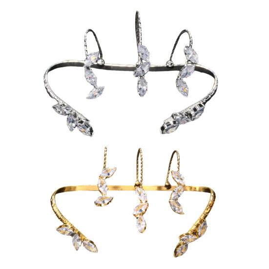 Women Palm Bracelet Alloy Twisted Sparkling Leaf Shape Rhinestone Adjustable Fit Fit