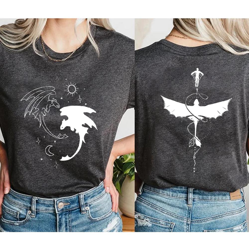 Two Sided Toothless Dragon Botanical Tshirt Dragon Movie T-Shirt Dragon Graphic Shirt Men Women Short Sleeves Tees Tops