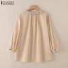 ZANZEA Womens Lace Splice Round Neck 3/4 Sleeve Loose Blouse