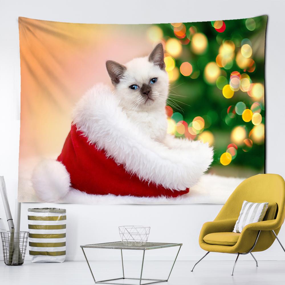 Рождественский гобелен с котом, подвесной настенный, Рождественский подвесной тканевый декор, сцена для спальни, вечеринки, гостиной, Рождественский гобелен