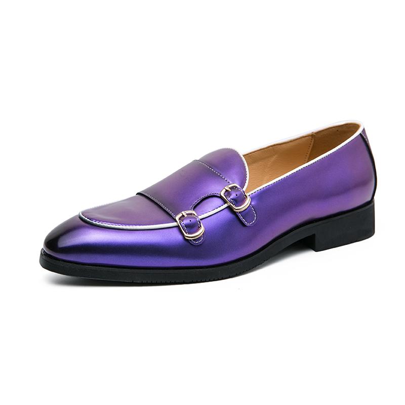 Fashion Hot Selling Men's Shiny Leather Shoes Europe America Purple Men's Leather Casual Shoes Flat Bottomed Loafers Anti Slip Shoes