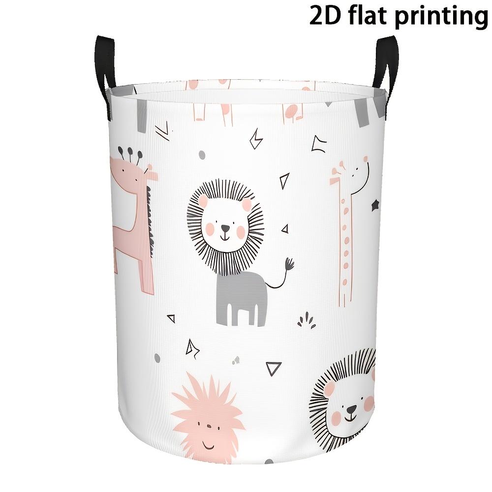 1pc, Cartoon Animal Pattern Laundry Hamper, Round Storage Basket, Portable Foldable Design, Suitable for Bedroom, Laundry Room, Dormitory, Multi-Purpo