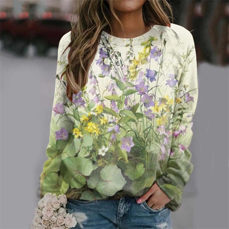 Harajuku New 3D Printing Colorful Flowers Sweatshirts Women Fashion Streetwear Pullovers Winter Girls Floral Graphic Clothes Top