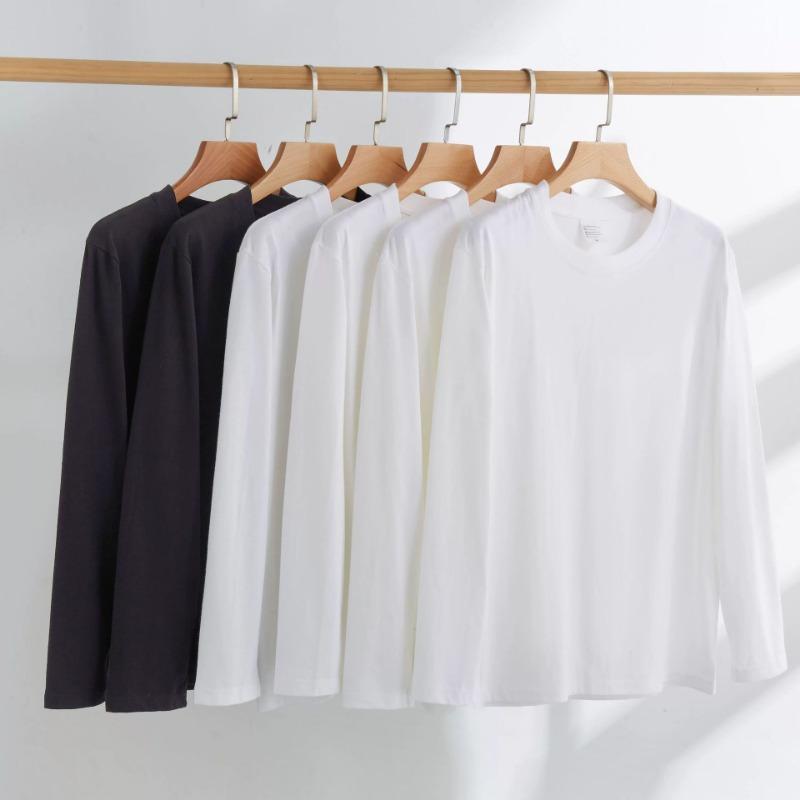 Хлопковая футболка с длинным рукавом, женская, свободного кроя, с круглым вырезом, универсальный топ